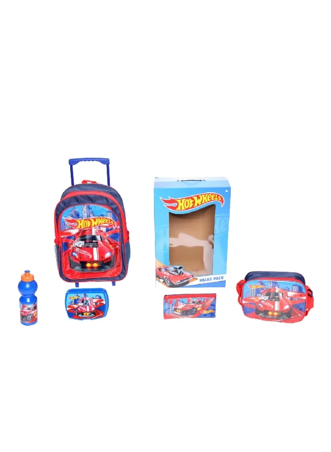 MARVEL 5-Piece Hot Wheels Printed Zipper Closure Telescopic Handle Trolley Backpack Set Multicolour 14 x 31 x 42 cm FKVP-02218